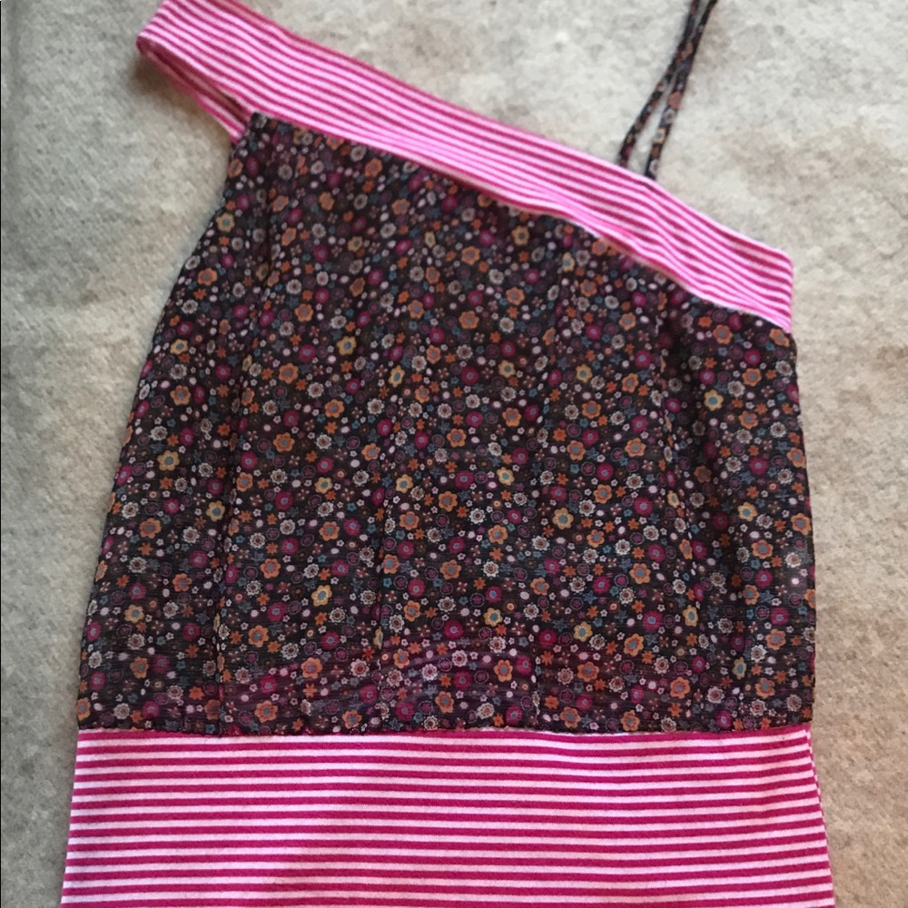 Sheer floral top with angled neck